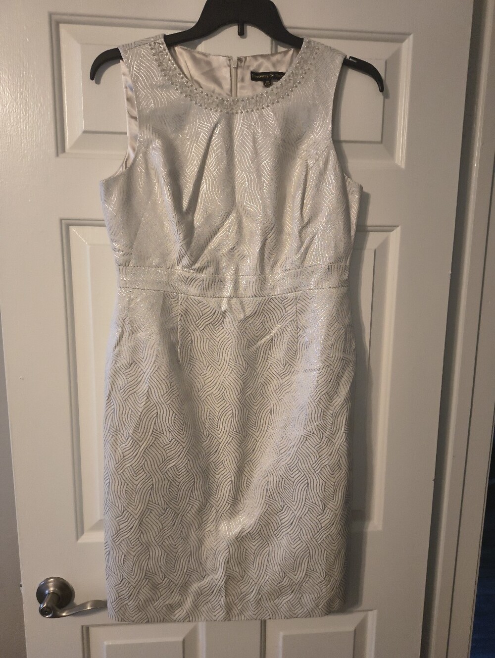 Preston & York Beaded Sheath Dress – Ivory Silver – Size 10